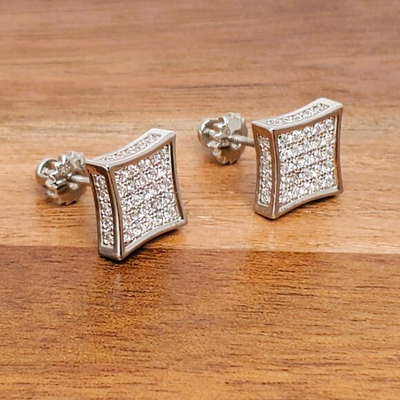 Solid 925 Sterling Silver Mens 2ct Square Diamond Stud Earrings Guys New Jewelry - Picture 3 of 6